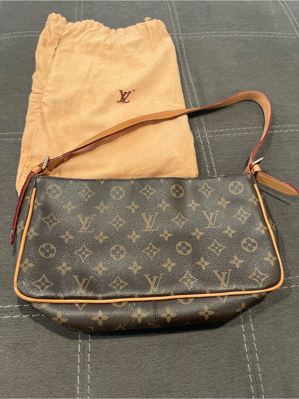 Louis Vuitton Brown Monogram Shoulder Bag with Tan Trim